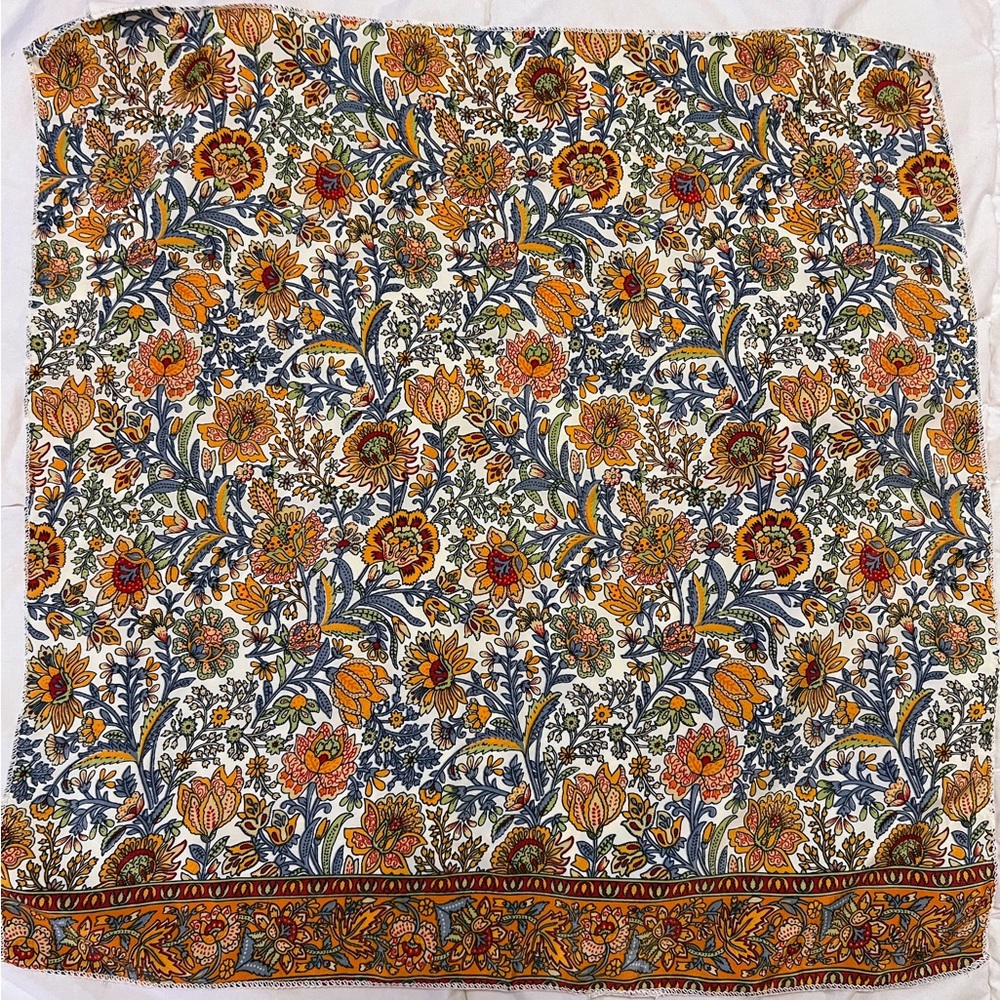 Silky Floral Orange & Blue Bandana